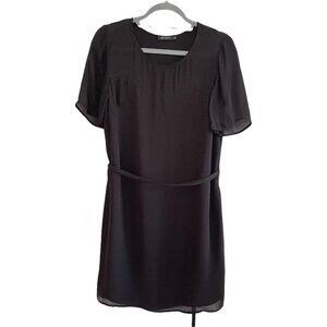 Stylein Size XS Black Silk Short Sleeve Belted Dress Draped Back LBD Chiffon